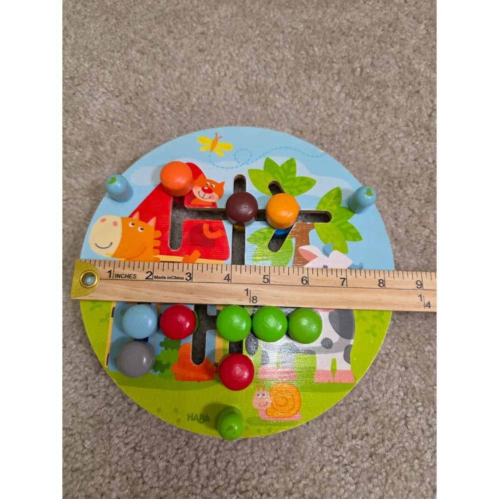 HABA Double Sided Wooden Magnetic Maze Game Farm Animals and Shapes Toy